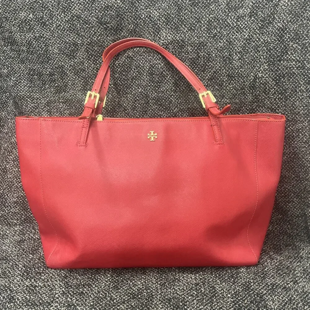 TORY BURCH Red Saffiano Leather York Tote Large Adjustable Shoulder Bag Carryall